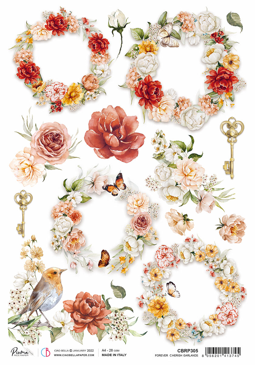 Rice Paper A4 Piuma Forever Cerish garlands - 5 Sheets — Ecstasy Crafts