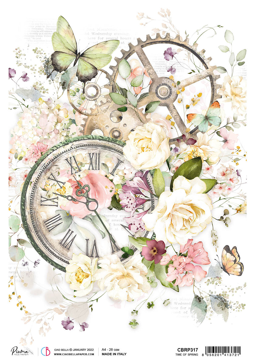 Ciao Bella Rice Paper A4 Piuma Time Of Spring - 5 Sheets — Ecstasy Crafts