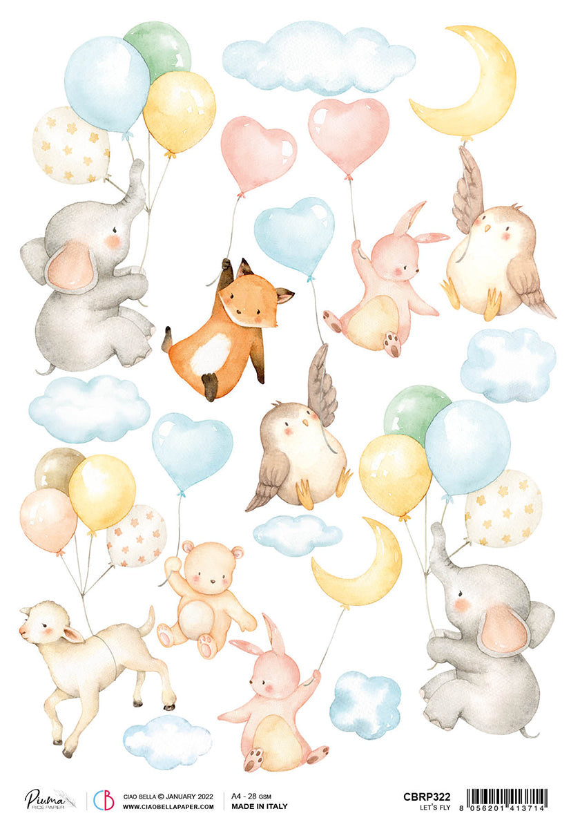 Ciao Bella Papier de Riz A4 Piuma Let's Fly - 5 Feuilles