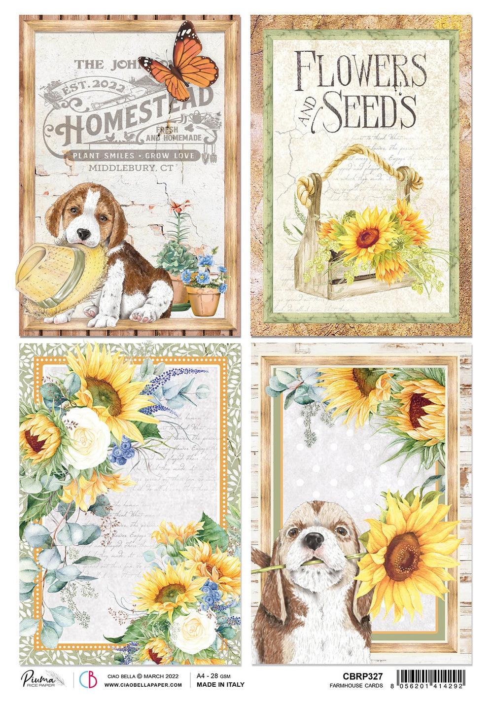 Ciao Bella Papier de Riz A4 Piuma Farmhouse Cards - 5 Feuilles