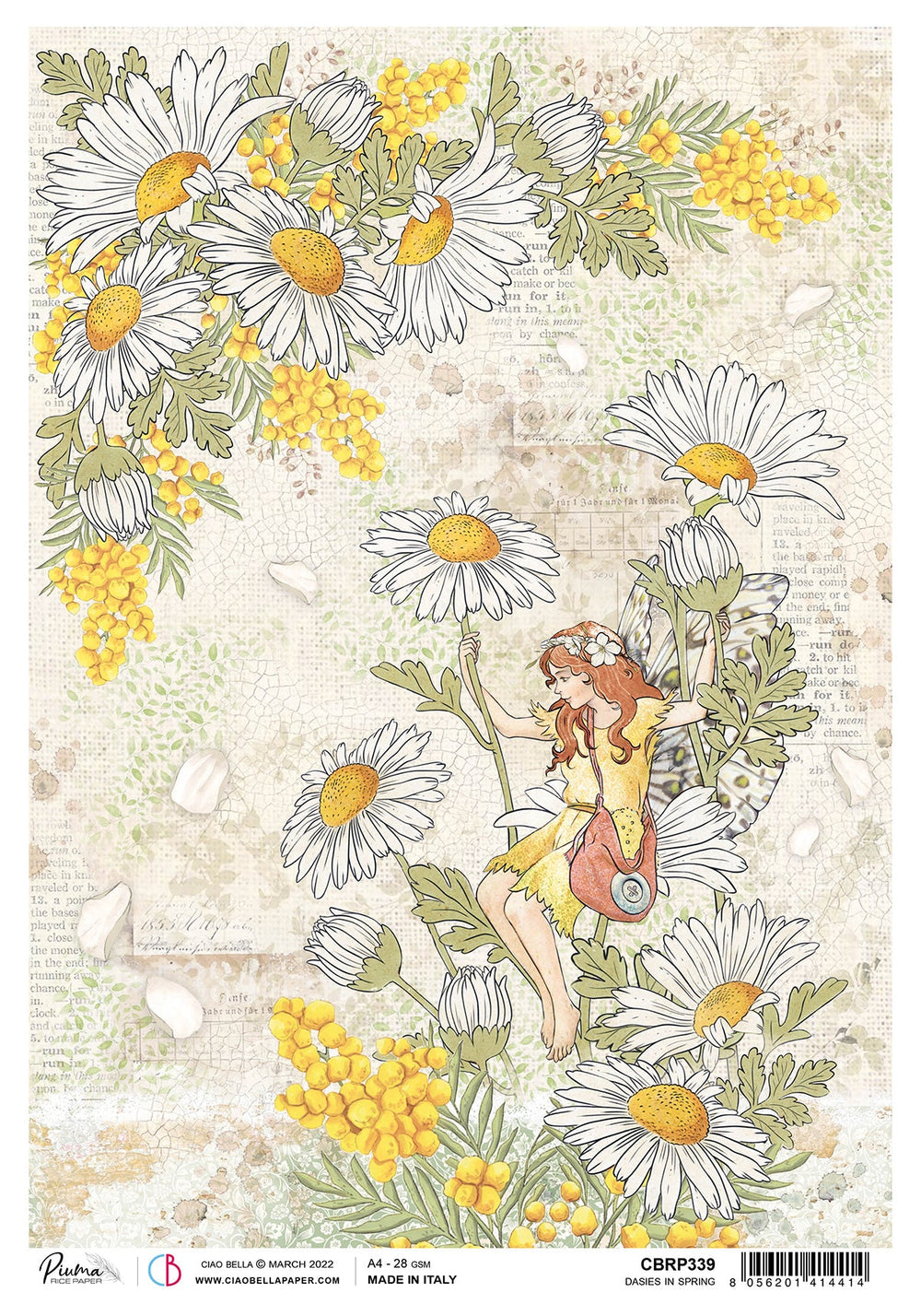 Ciao Bella Papier de Riz A4 Piuma Marguerites Printanières - 5 Feuilles