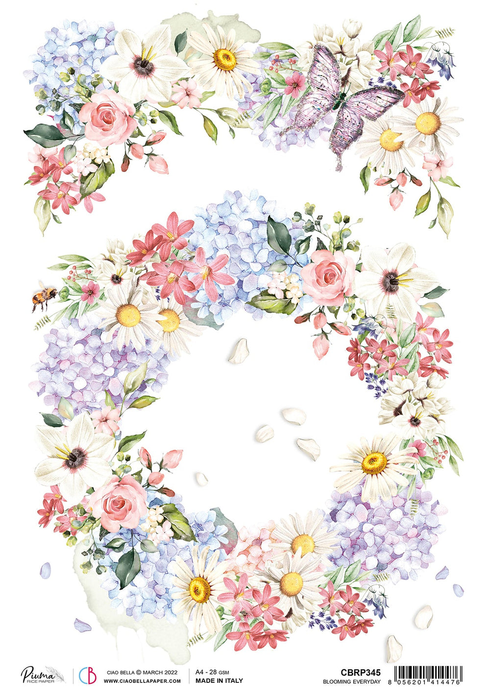 Ciao Bella Papier de Riz A4 Plume Blooming Everyday - 5 Feuilles