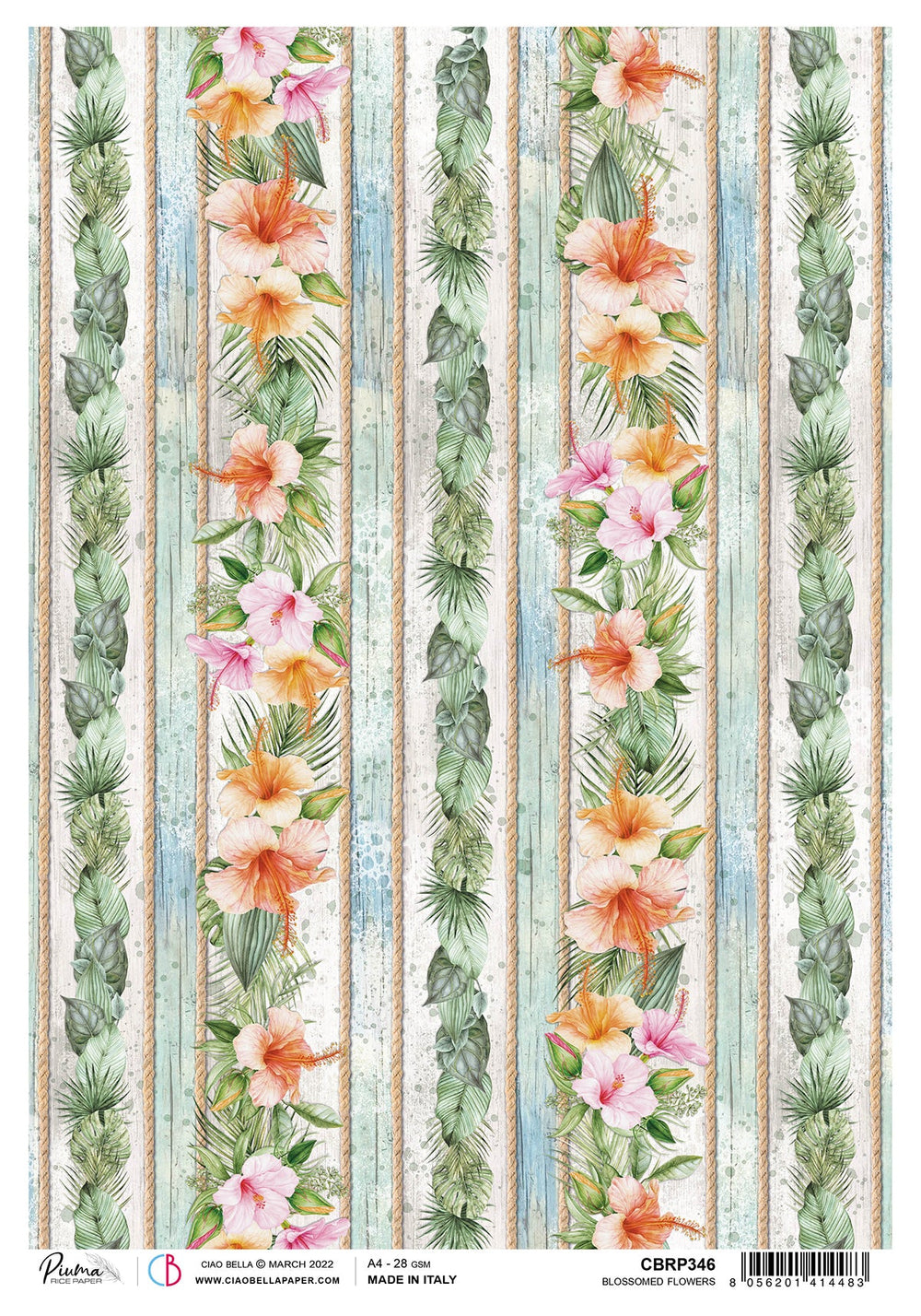 Ciao Bella Rice Paper A4 Piuma Blossomed Flowers - 5 Sheets