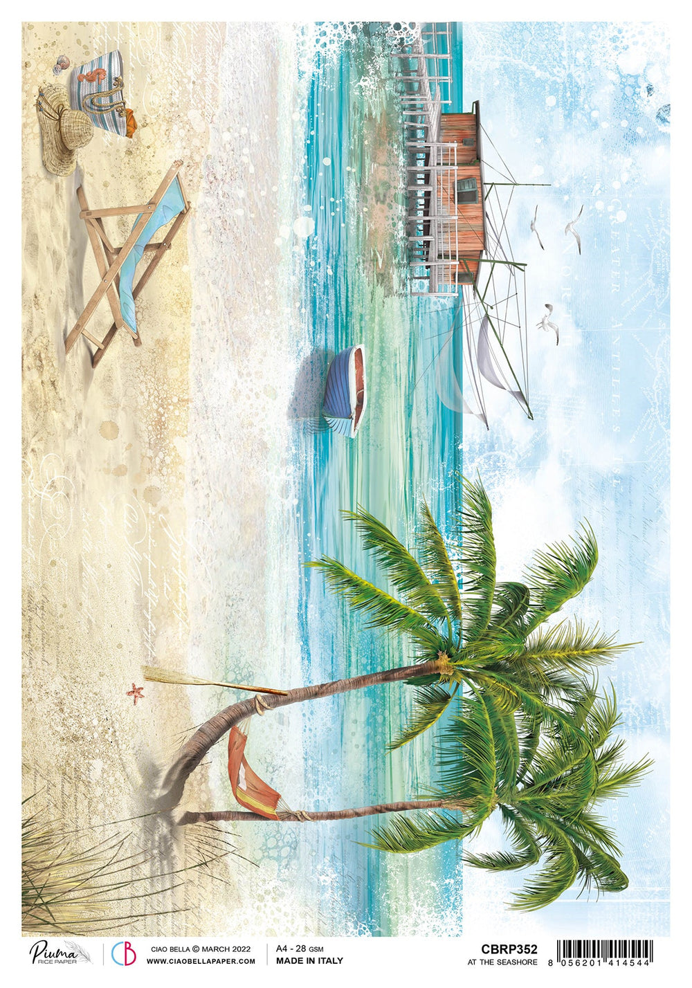 Ciao Bella Papier de Riz A4 Piuma Au Bord de Mer - 5 Feuilles
