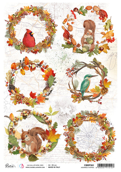 Ciao Bella Papier de Riz A4 Plume Compositions d'Automne - 5 Feuilles