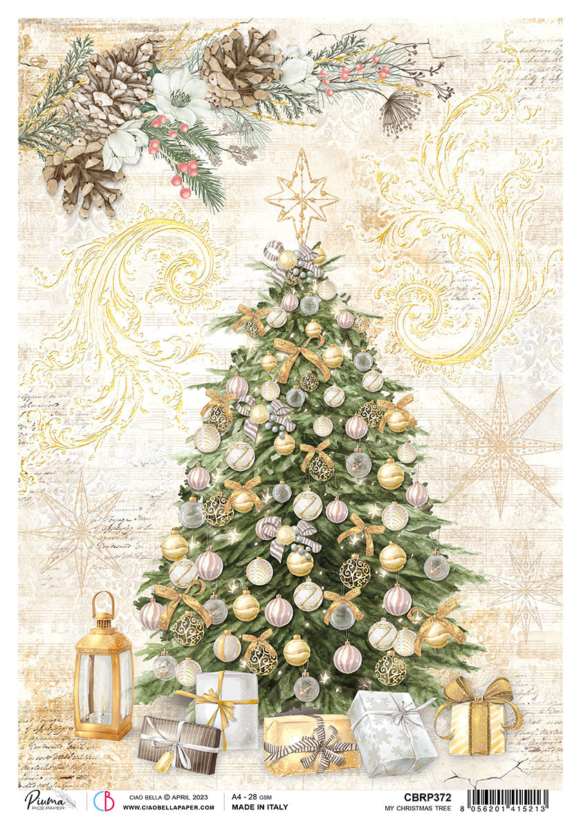 Ciao Bella Papier de Riz A4 Plume Mon Arbre de Noël - 5 Feuilles