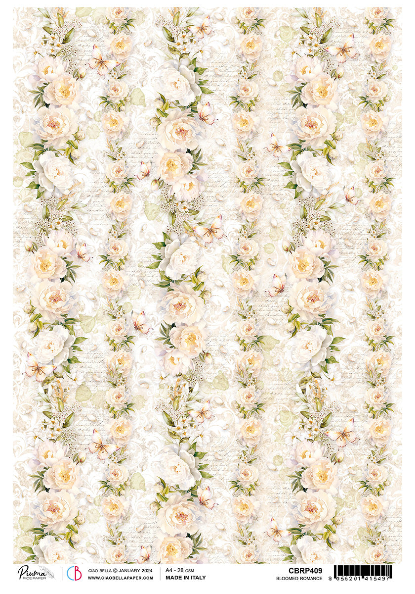 Papier de Riz A4 Piuma Bloomed Romance - 5 Feuilles