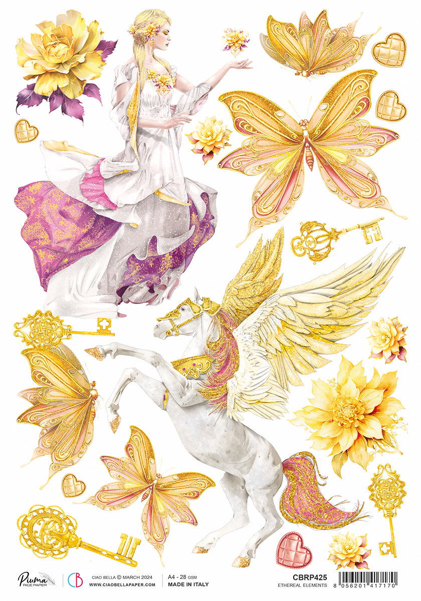 Papier de riz A4 Piuma Éléments éthérés - 5 feuilles