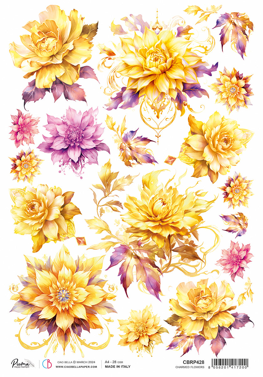Papier de Riz A4 Piuma Charmed Flowers - 5 Feuilles