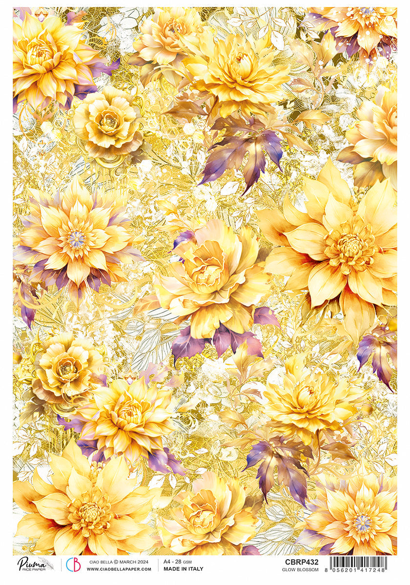 Feuille de riz A4 Piuma Glow Blossom - 5 feuilles