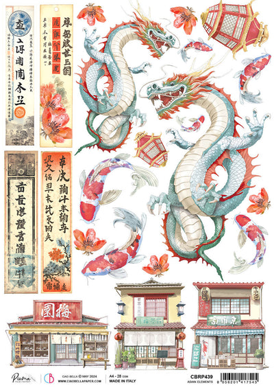 Papier de riz A4 Motifs asiatiques - 5 feuilles