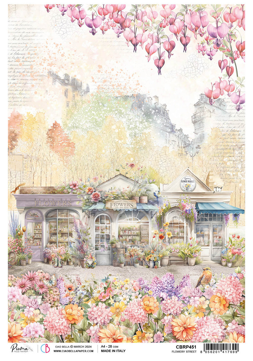 Rice Paper A4 Flowered Street - 5 Sheets — Ecstasy Crafts