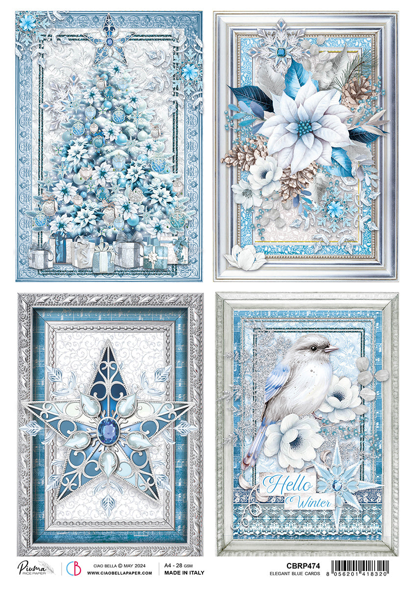 Rice Paper A4 Elegant Blue Cards - 5 Sheets — Ecstasy Crafts