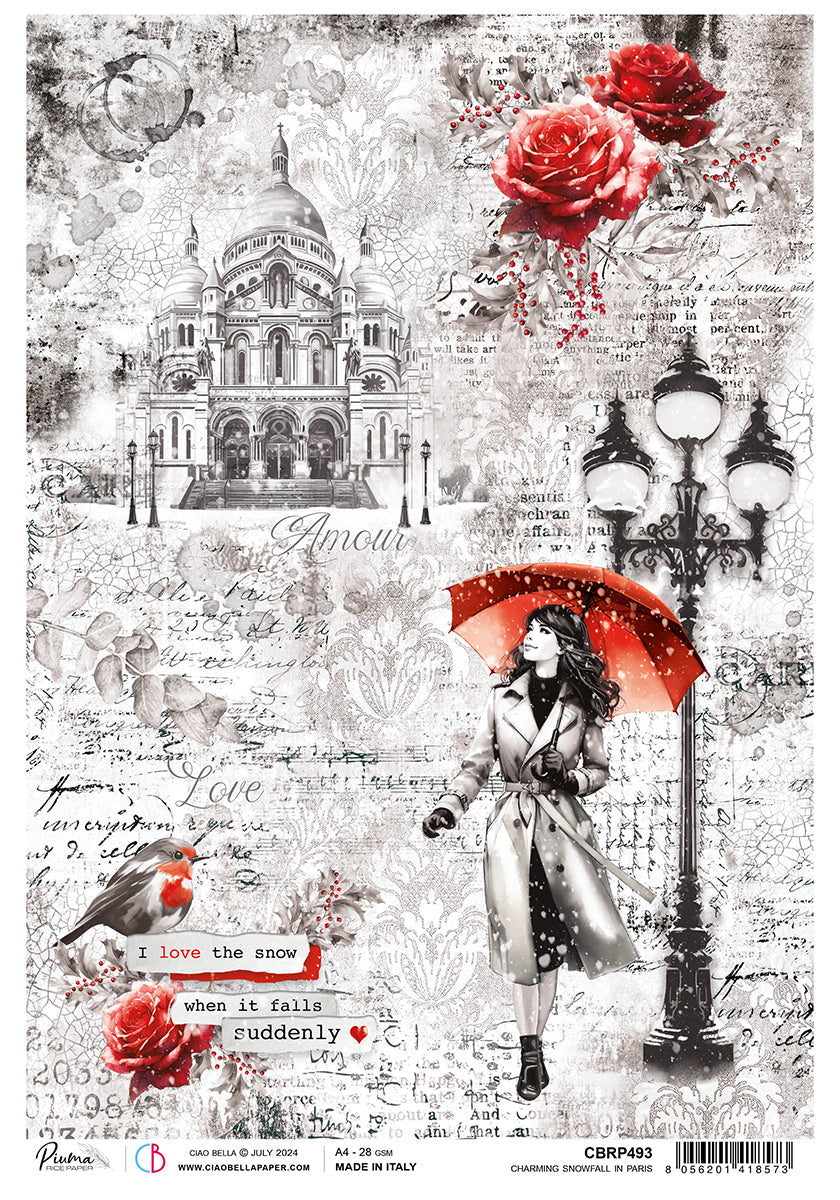 Rice Paper A4 Charming Snowfall in Paris - 5 Sheets — Ecstasy Crafts