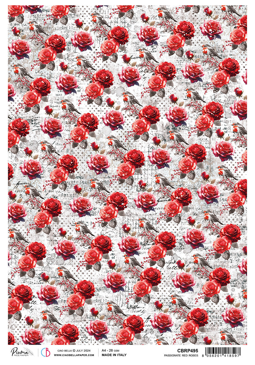 Rice Paper A4 Passionate Red Roses - 5 Sheets — Ecstasy Crafts