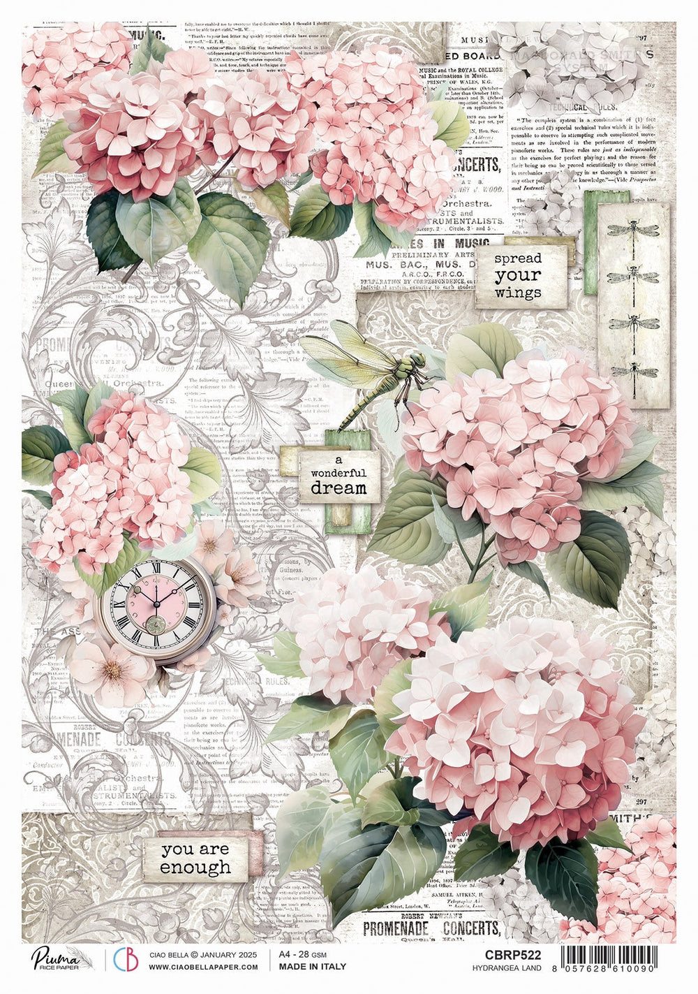 Rice Paper A4 Hydrangea land - 5 Sheets — Ecstasy Crafts