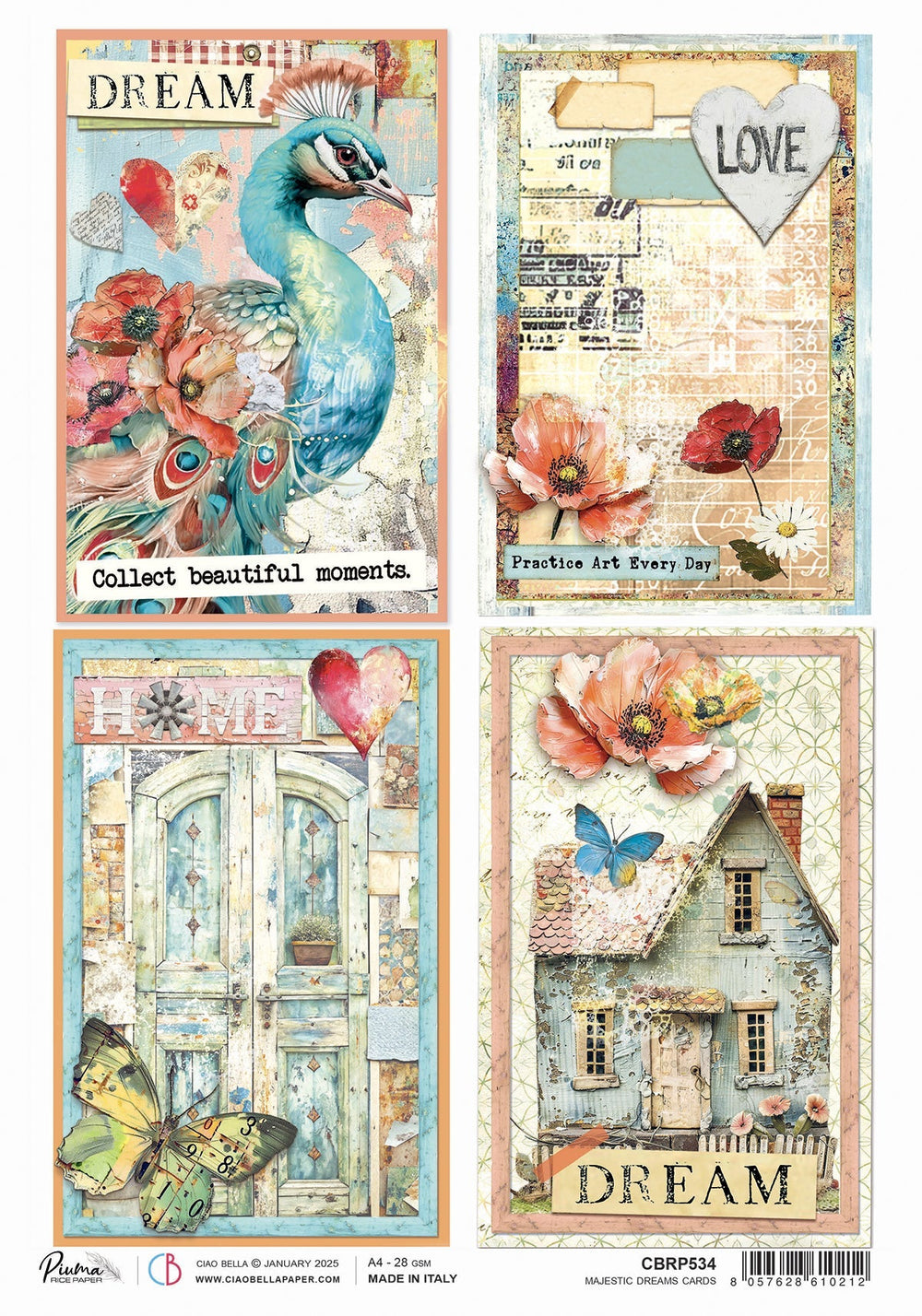 Rice Paper A4 Majestic Dreams cards - 5 Sheets