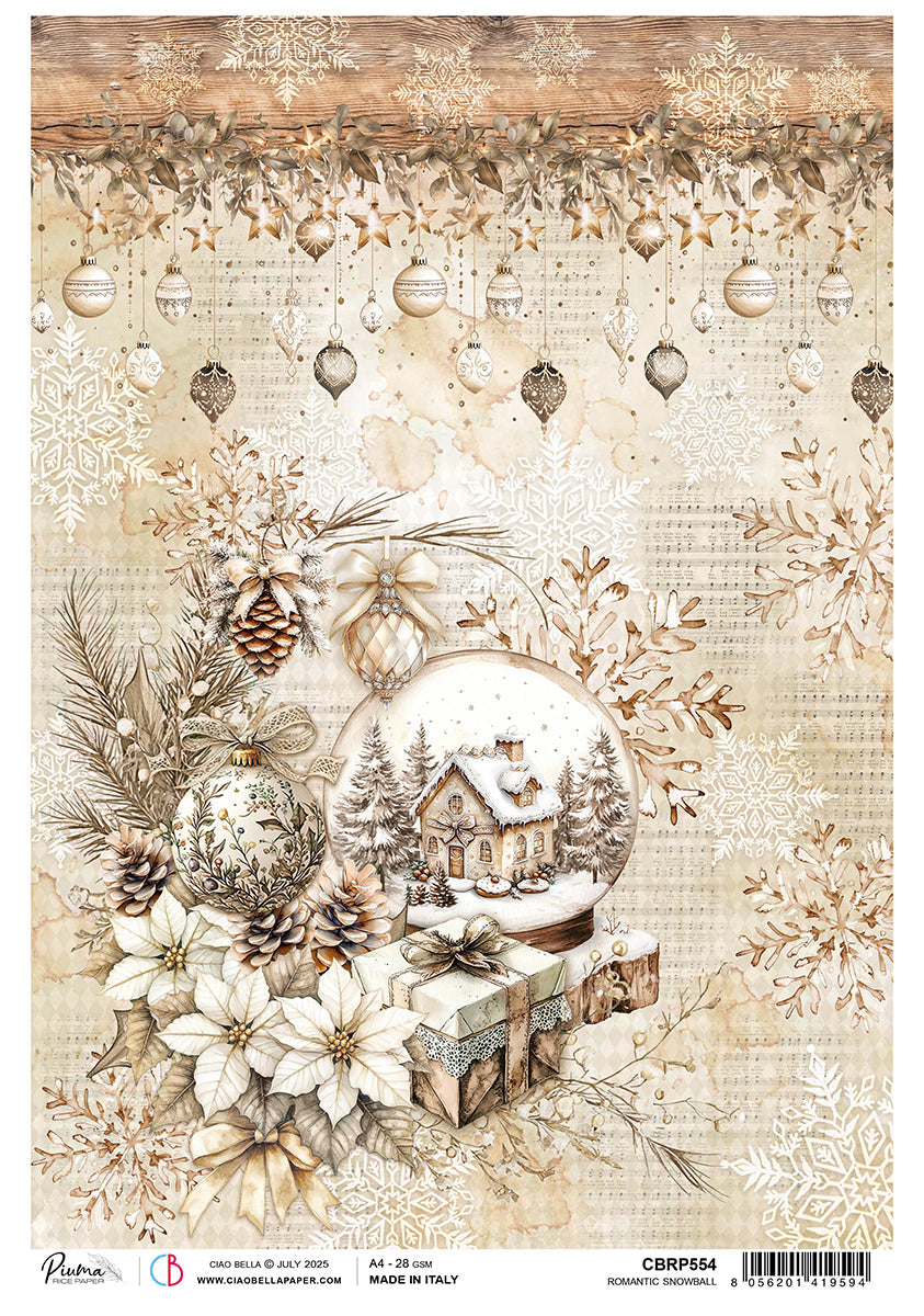 Feuille de riz A4 Romantique Boule de neige - 5 feuilles
