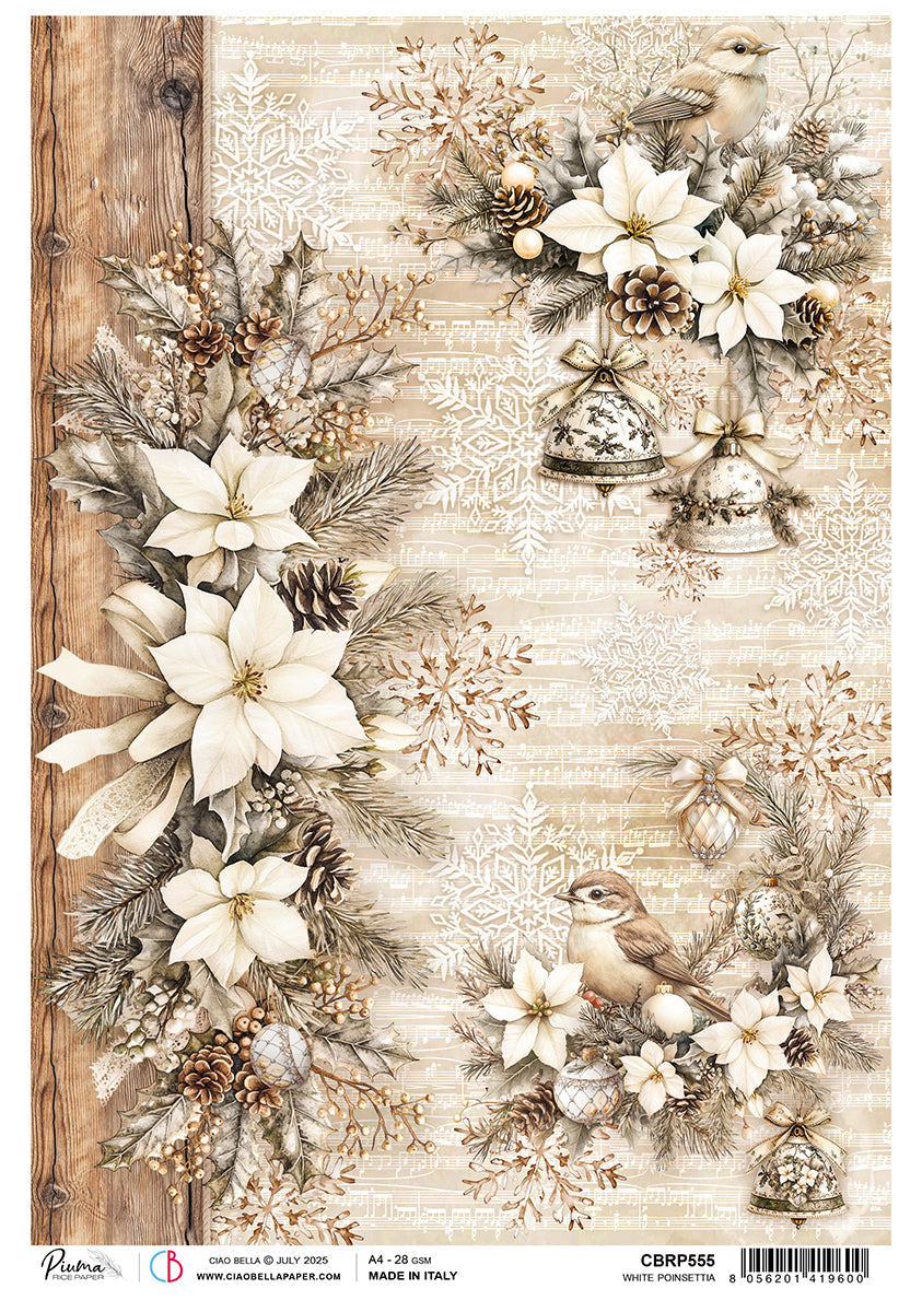 Papier de riz A4 Poinsettia blanc - 5 feuilles
