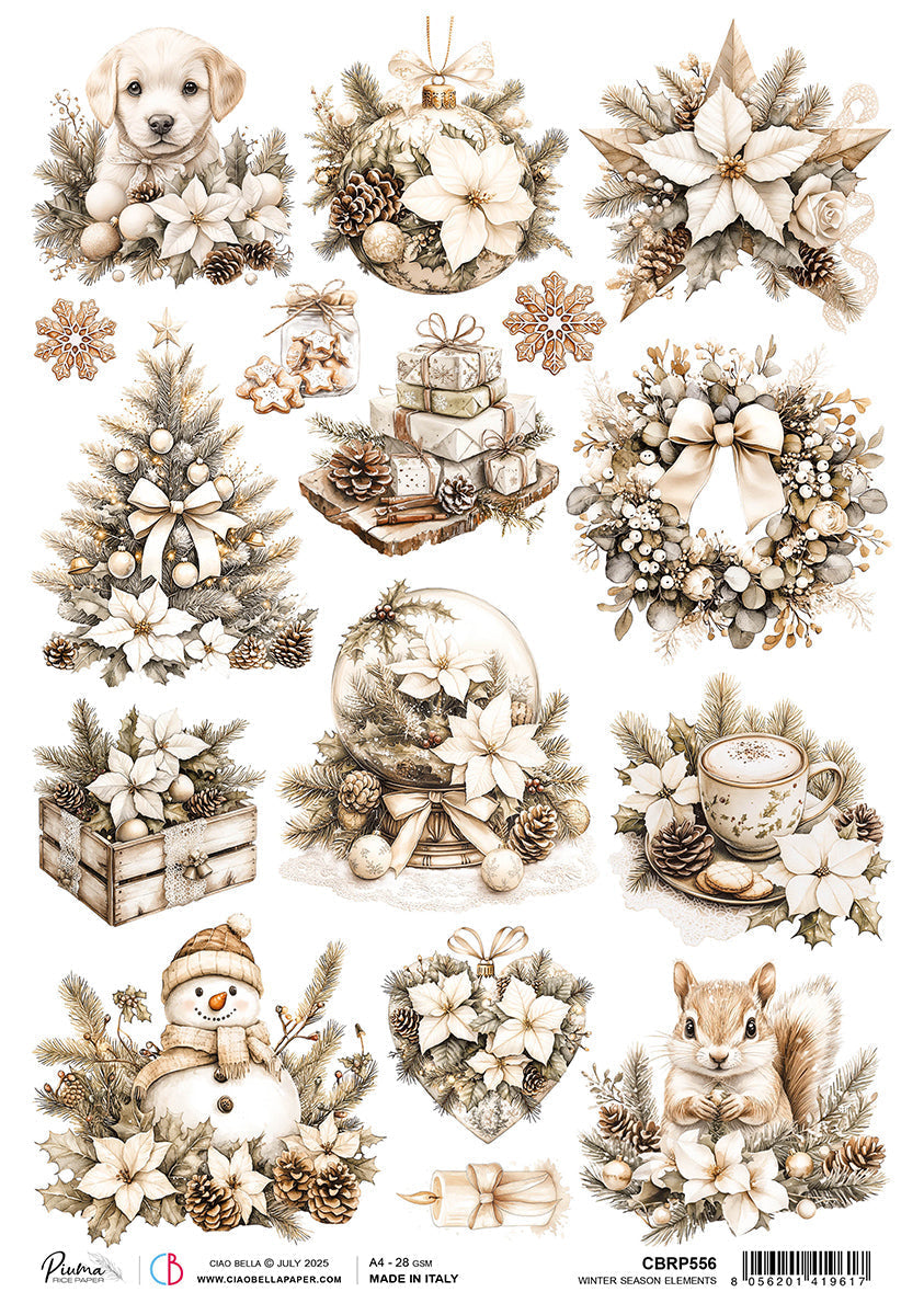 Papier de riz A4 Motifs hiver - 5 feuilles