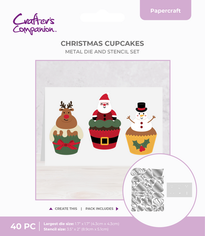 Crafter's Companion Stencil & Die Set - Christmas Cupcakes