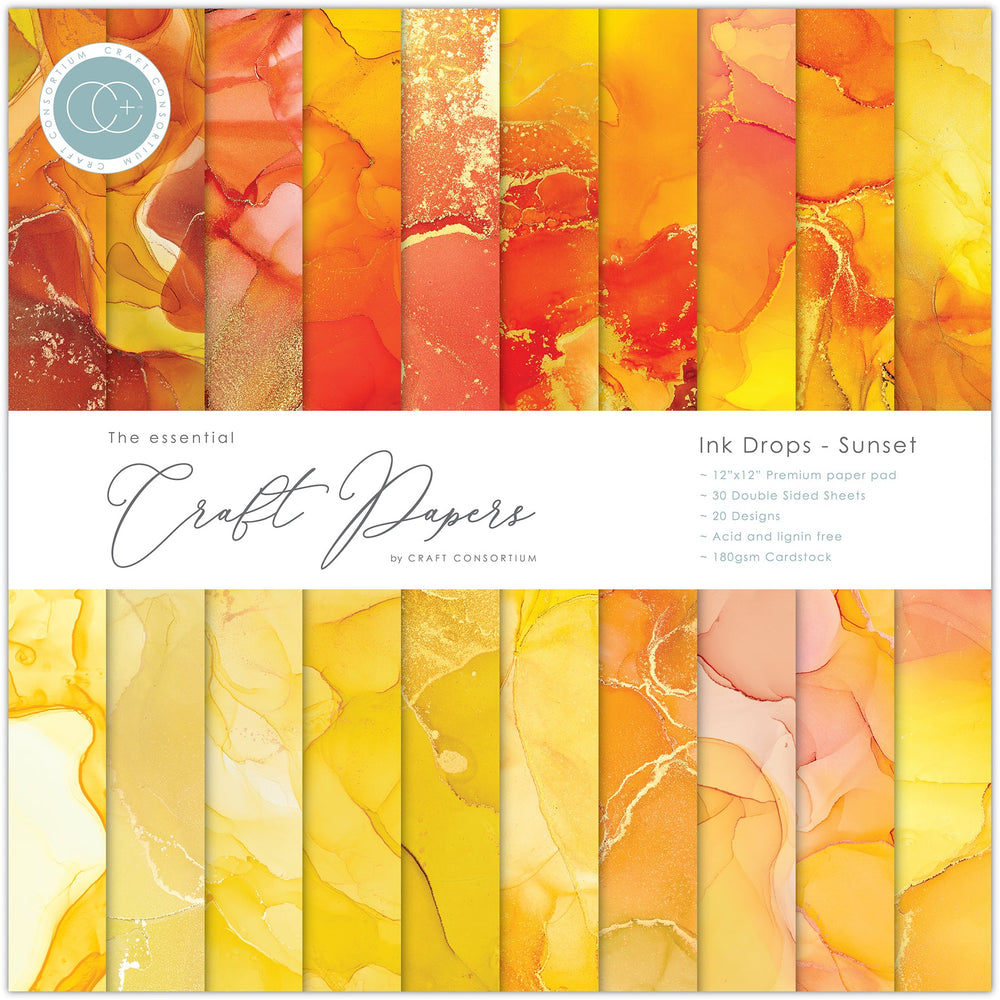 Bloc de papier Premium 12x12 Craft Consortium Ink Drops - Sunset