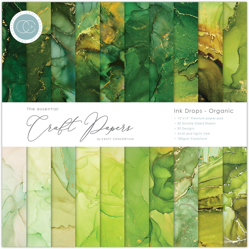 Bloc de papier 30,5 x 30,5 cm Craft Consortium Ink Drops - Organic