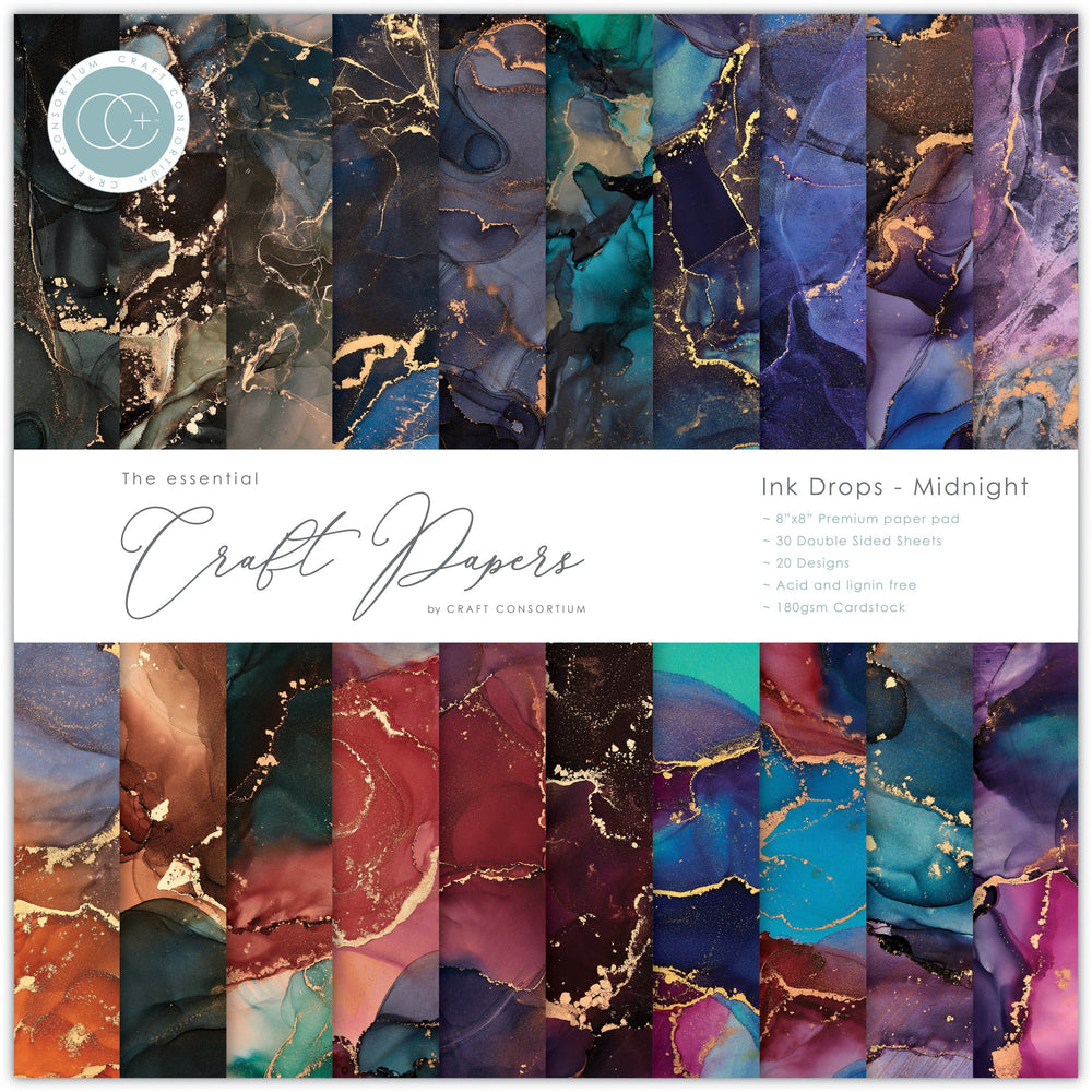 Craft Consortium - Gouttes d'encre - Minuit - 20x20cm