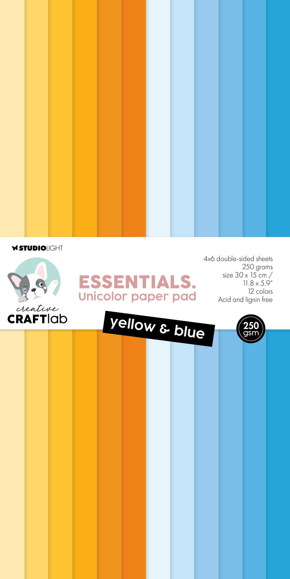 Bloc de papier unicolore CCL jaune et bleu Essentials 24 feuilles