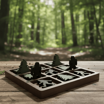 7.9" Bigfoot Pine Tree Handcrafted Wooden Tic Tac Toe Game