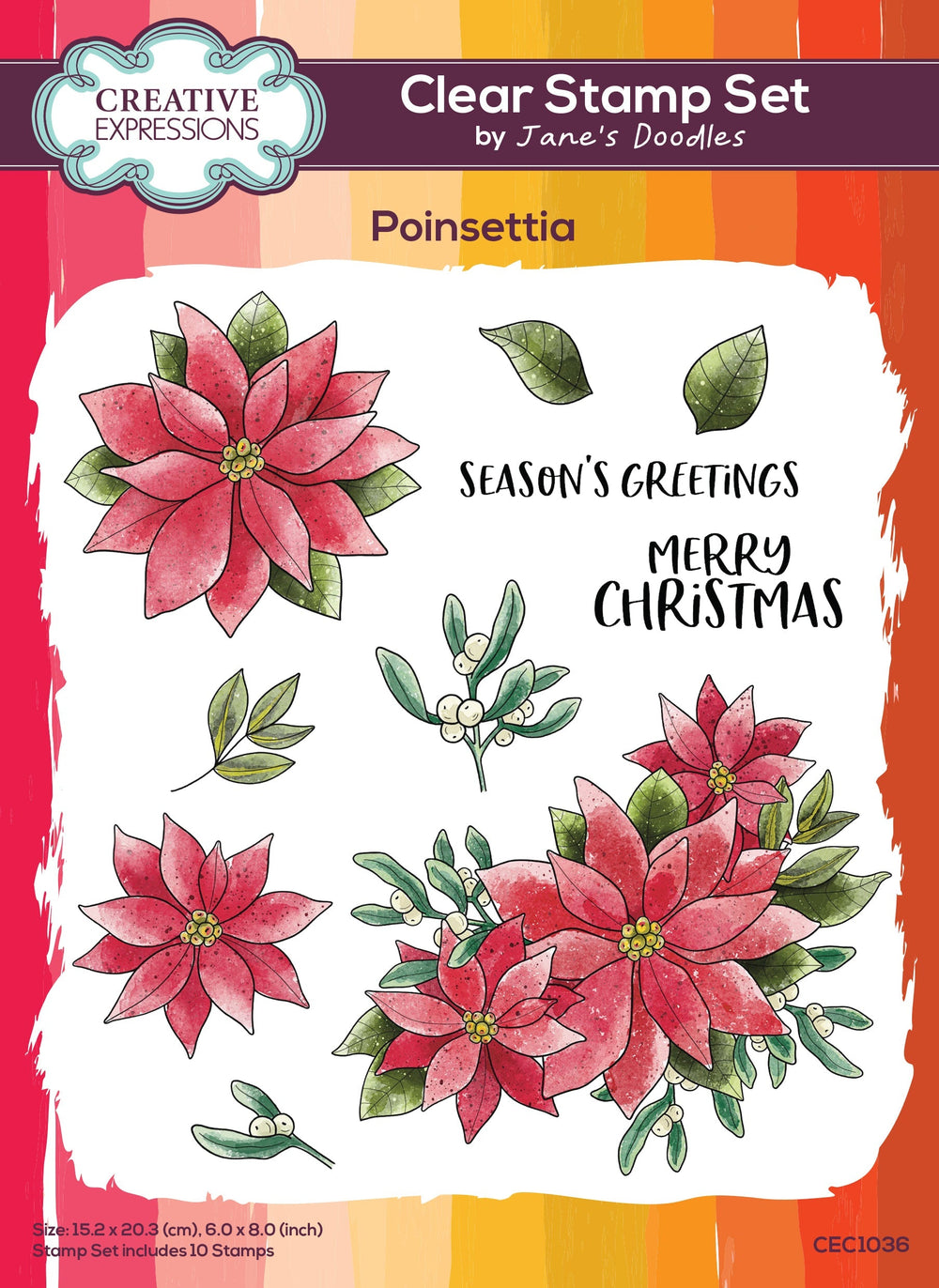 Creative Expressions Jane's Doodles Poinsettia 6 in x 8 in Clear Stamp Set — Ecstasy Crafts