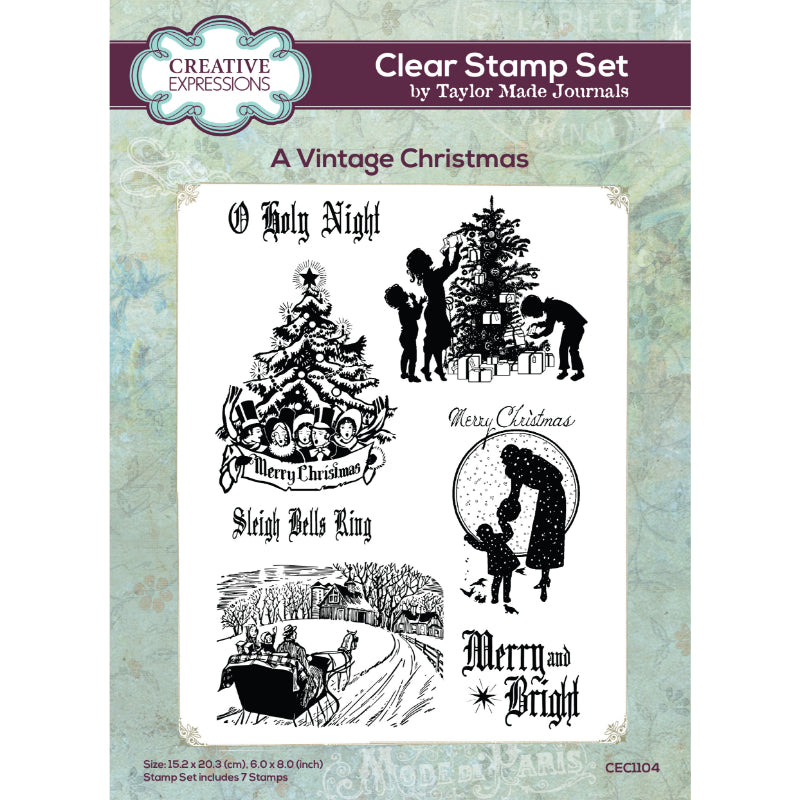 Creative Expressions Taylor Made Journals A Vintage Christmas 6 in x 8 in Clear Stamp Set — Ecstasy Crafts