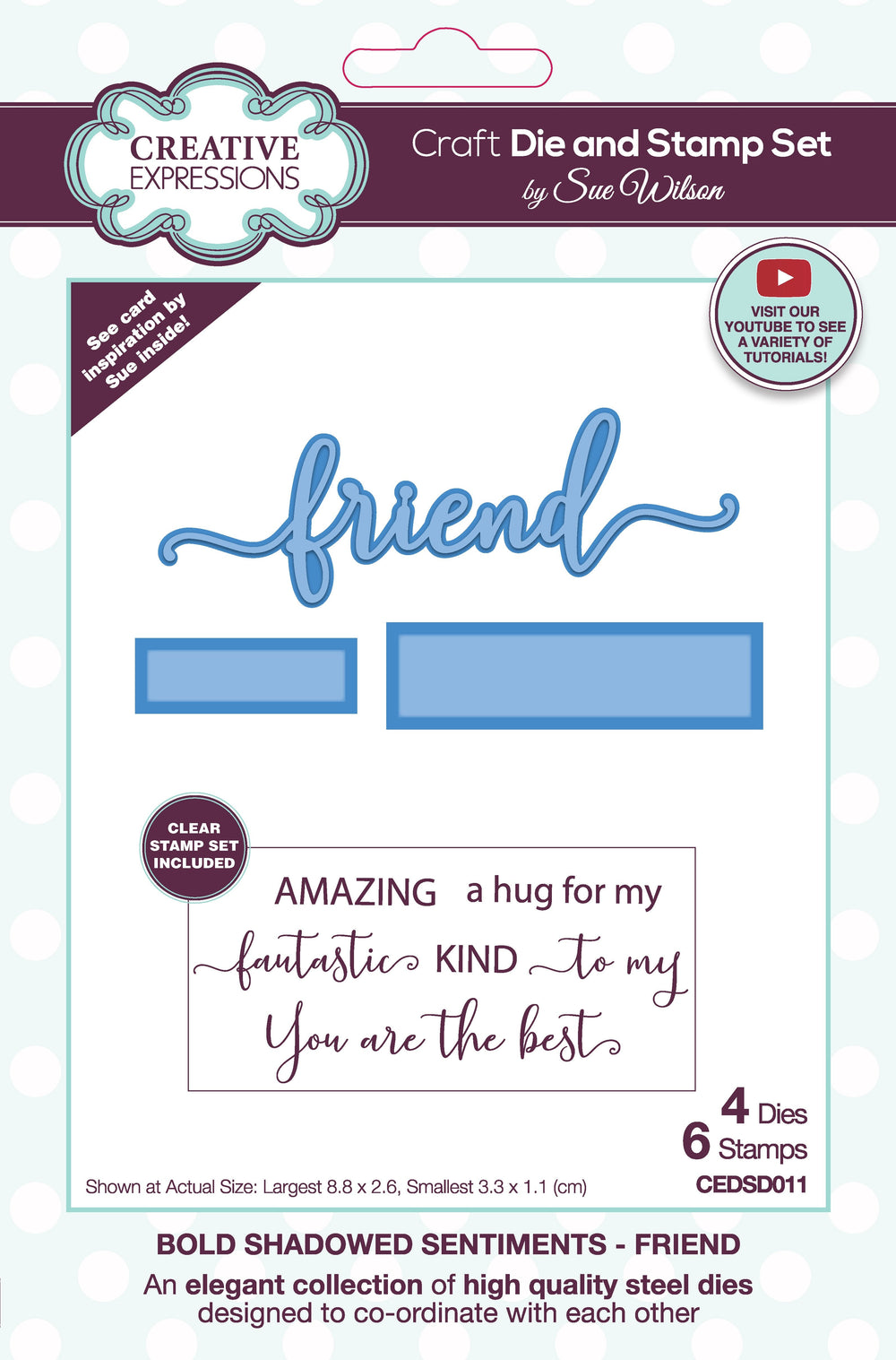 Creative Expressions Sue Wilson Set de matrices et tampons Bold Shadowed Sentiments Friend