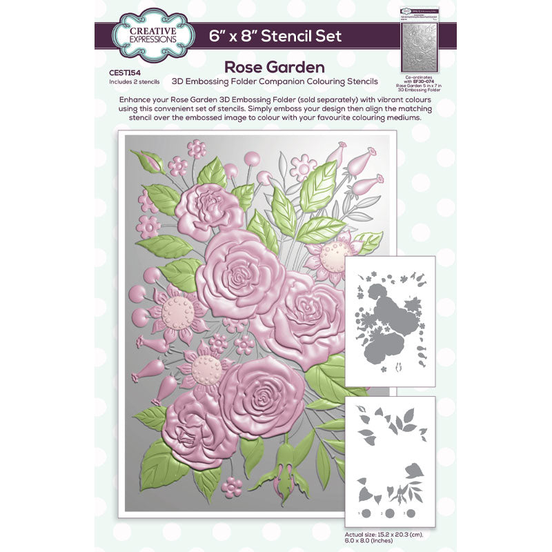 Creative Expressions Pochoir de coloriage compagnon Rose Garden 6 po x 8 po, lot de 2