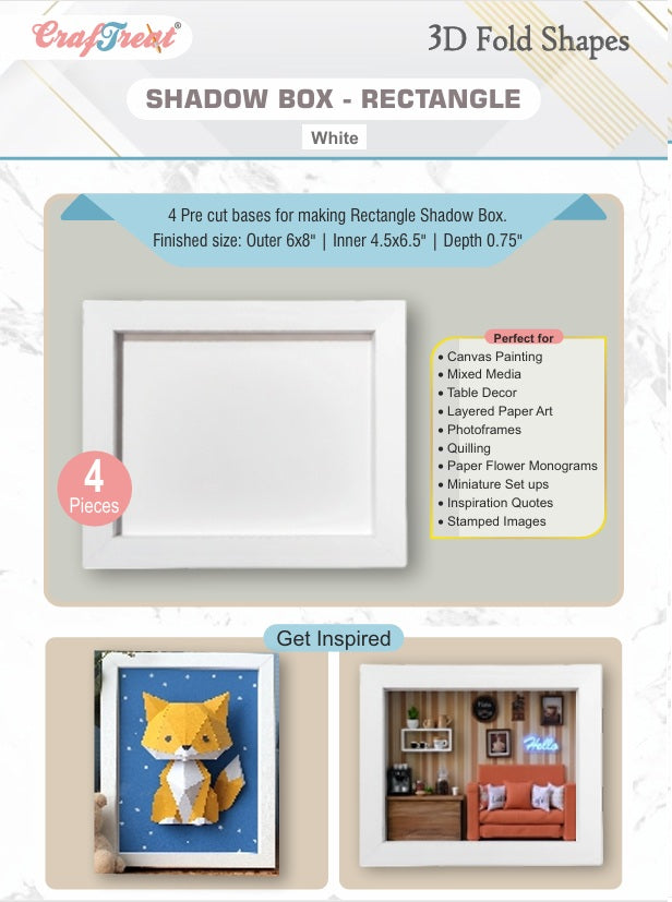 CrafTreat Formes 3D Pliables - Boîte Ombre Blanche - Rectangle 4 pièces