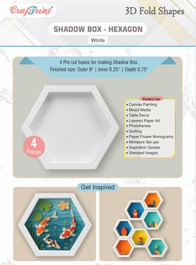 Formes pliables 3D CrafTreat - Boîte ombre blanche - Hexagone 4 pièces