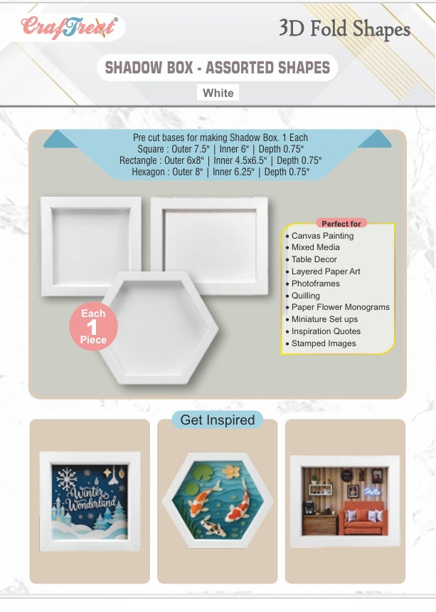 CrafTreat Formes plissées 3D - Boîte d'ombre blanche - Formes assorties 3 pièces