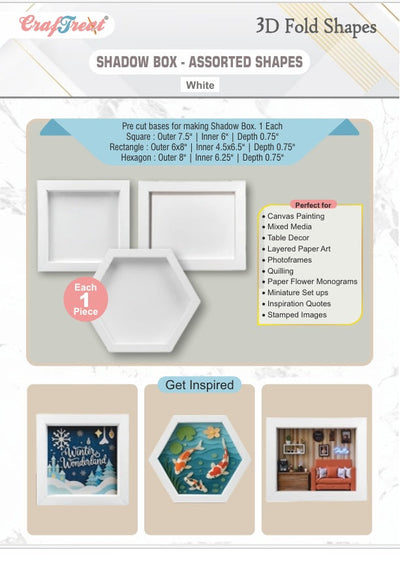 CrafTreat Formes plissées 3D - Boîte d'ombre blanche - Formes assorties 3 pièces
