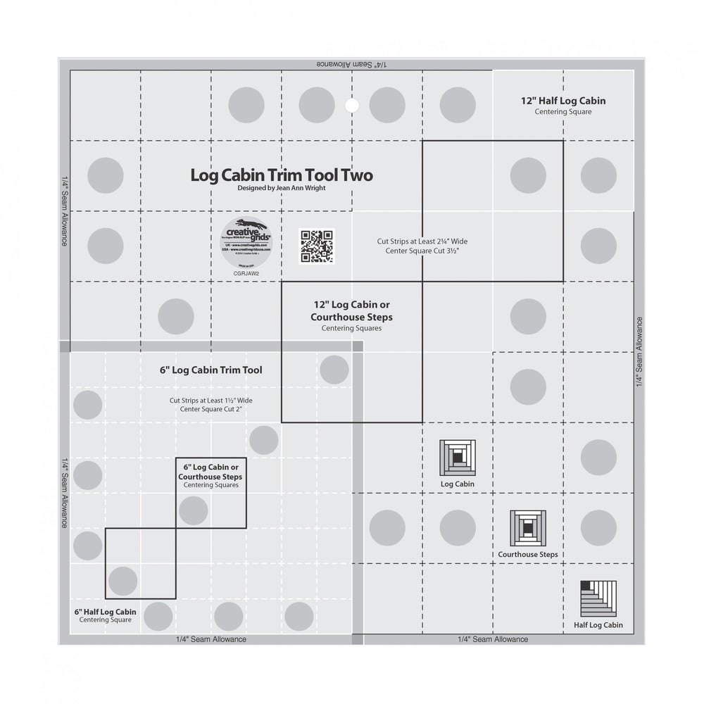 Creative Grids Log Cabin Trim Tool Two 6in & 12in Blocks Quilt Ruler — Cottage Quilting Ltd.
