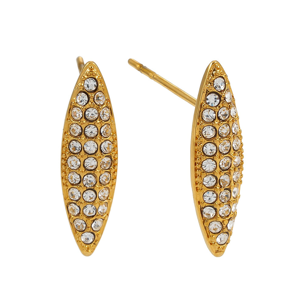 Style CHARLESVOIX : Boucles d'oreilles clous minimalistes en forme ovale avec zircone pavée, couleur or