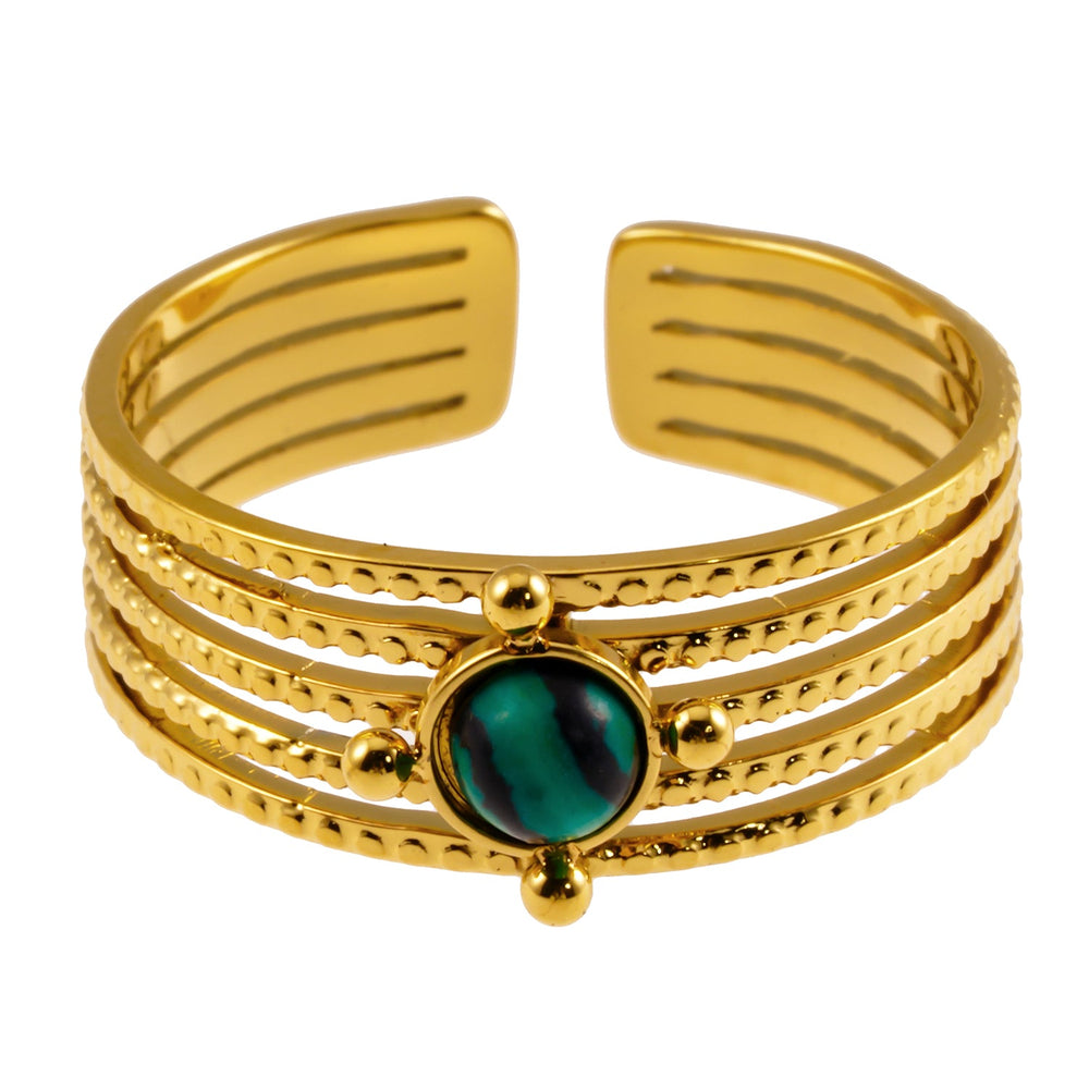 CHARMA : Bague 5 Cercles Gravés avec Centre en Malachite