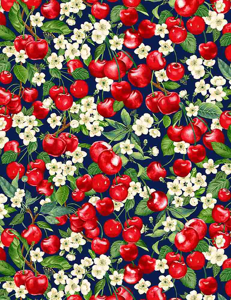 Timeless Treasures- Cherries - CHERRY-CD1544-NAVY — Cottage Quilting Ltd.