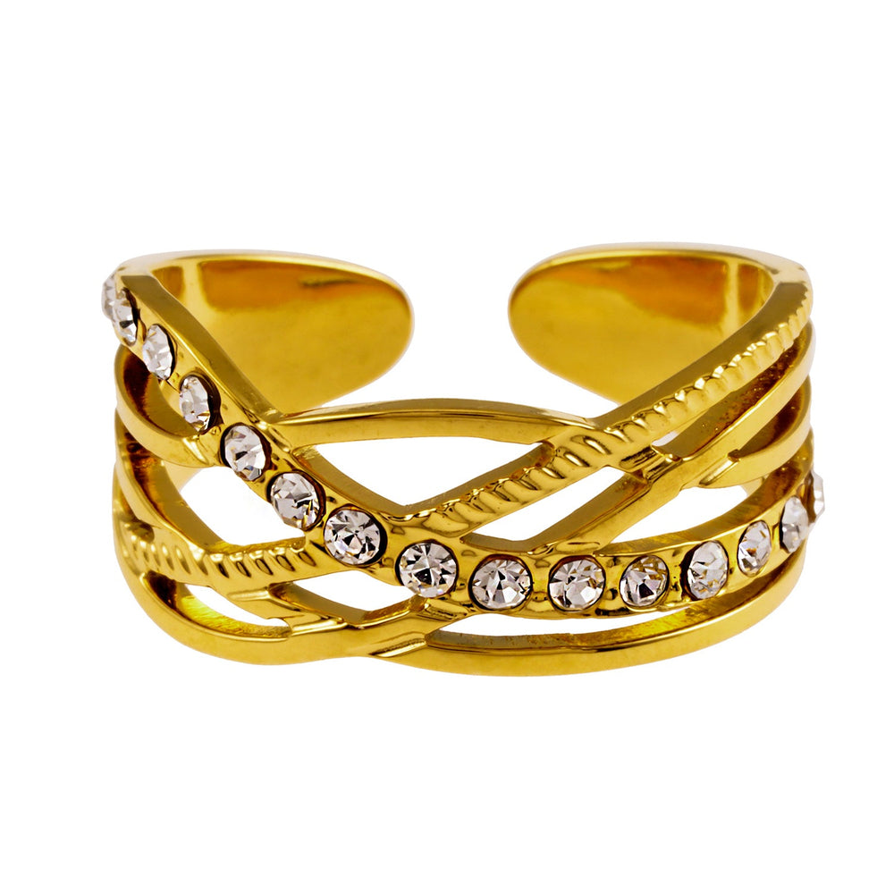 Bague empilable CORAZON : design croisé avec multiples zirconias incrustés