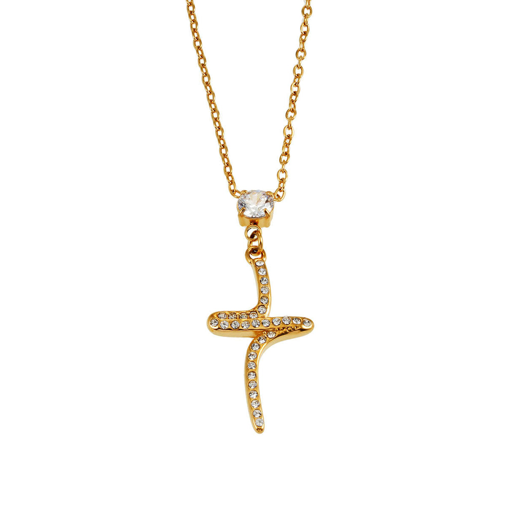 CRISTO Or : Collier à chaîne délicate avec croix texturée incrustée de zircon