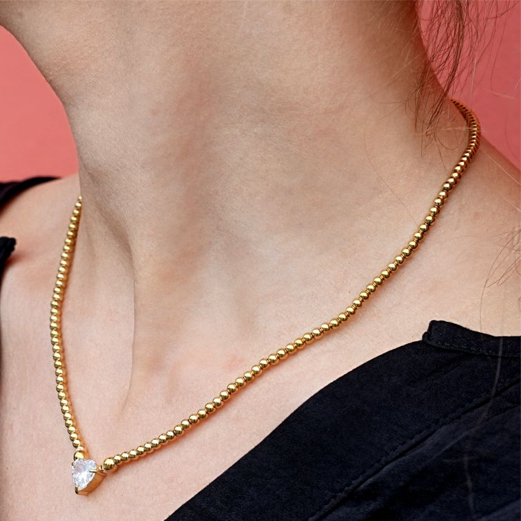 Collier CROMER avec pendentif en cœur de zircone et chaîne à billes