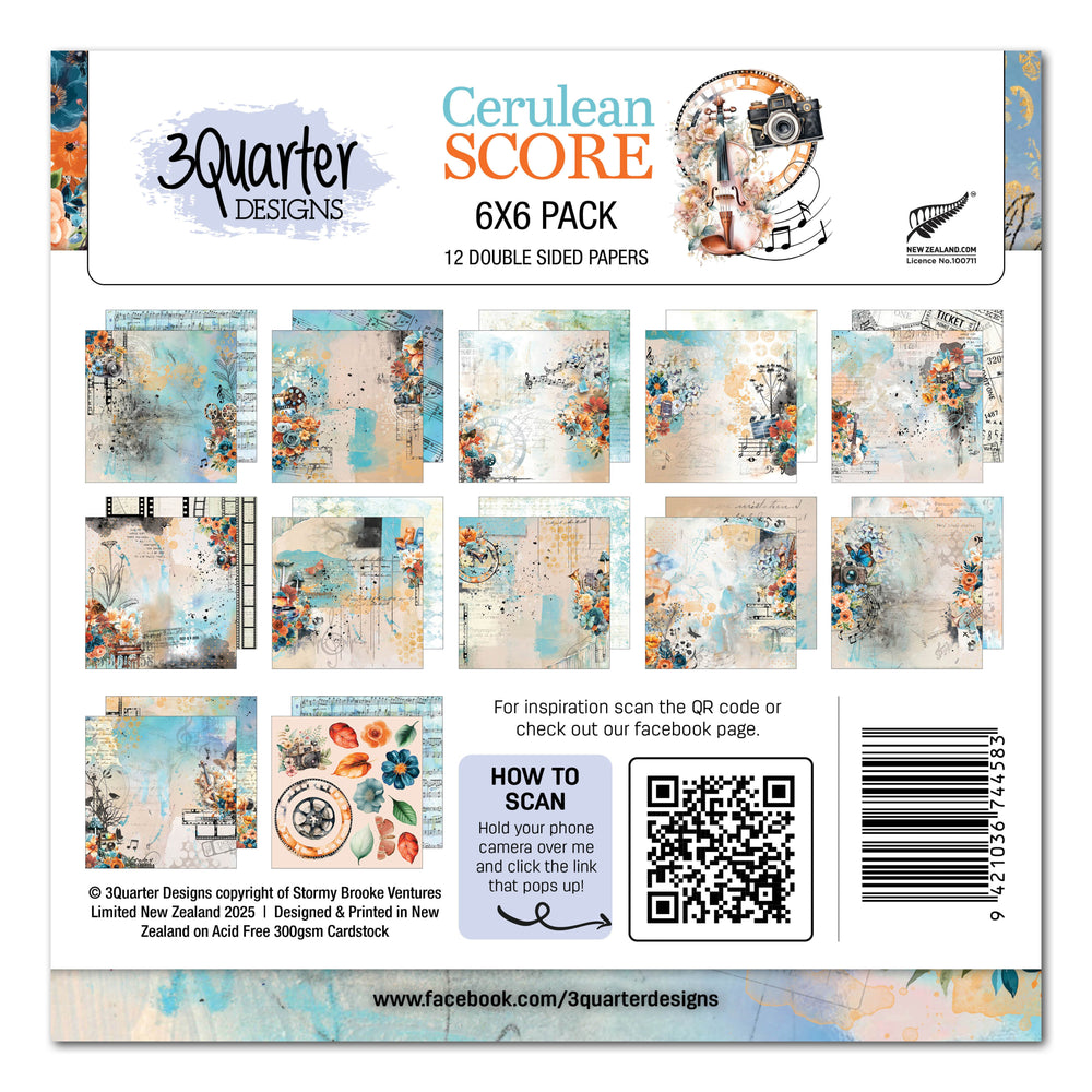 3Quarter Designs Cerulean Score 6x6 Paper Pack