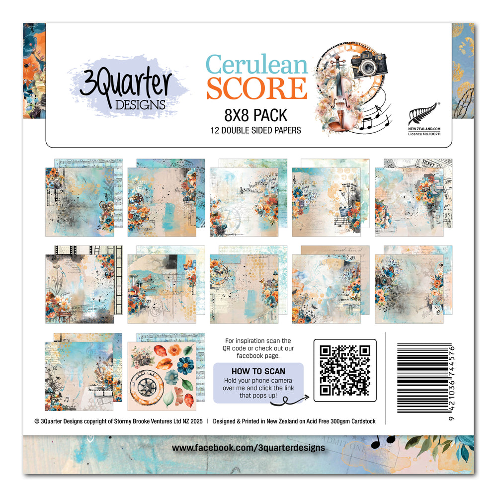 Bloc de papier 3Quarter Designs Cerulean Score 20x20 cm