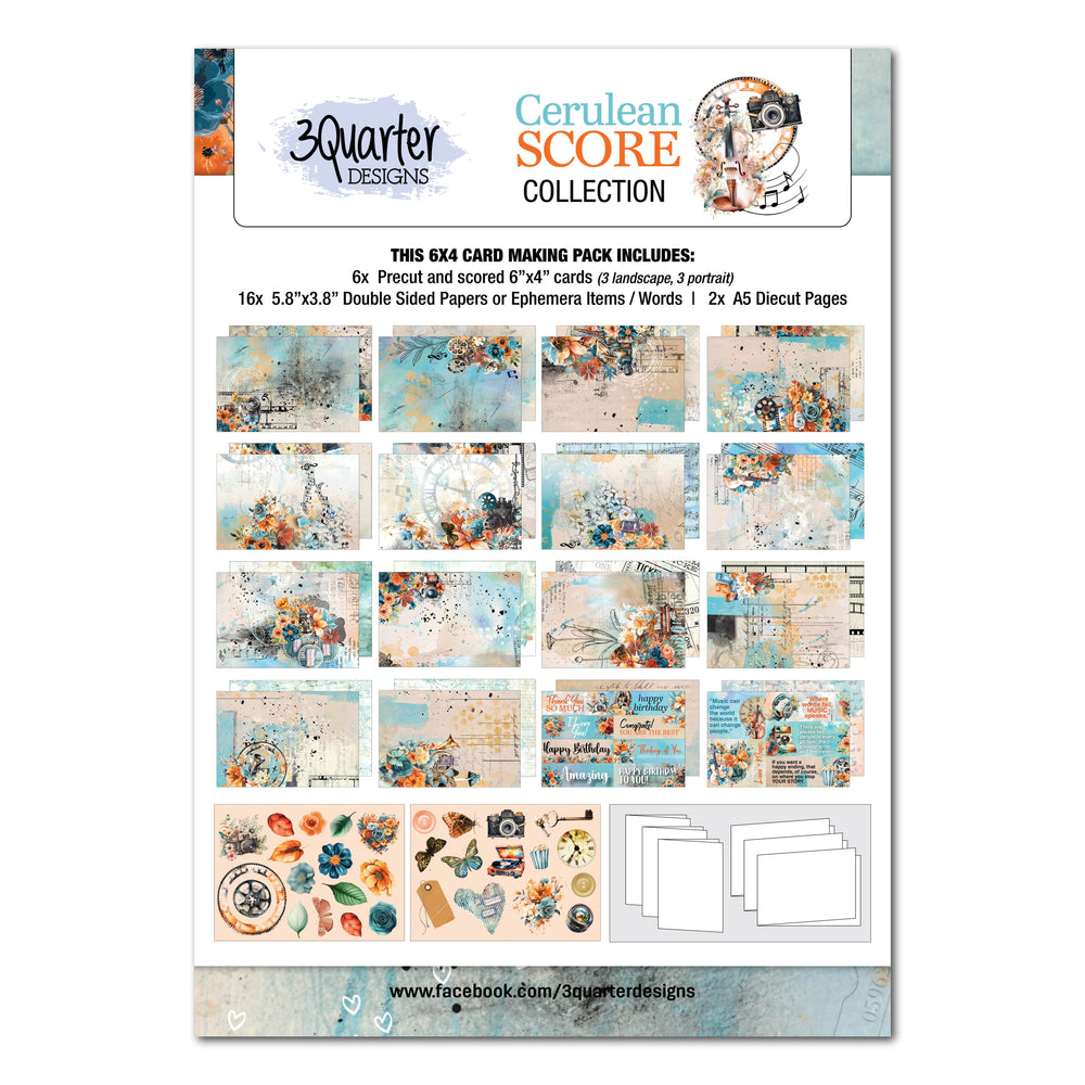 3Quarter Designs Cerulean Score 6x4 Card Pack