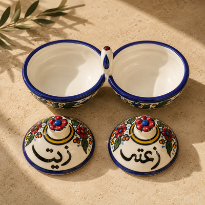 Ensemble de plats en céramique Zait & Za'atar pour huile et zaatar – Avec couvercles 23 × 10 × 10 cm