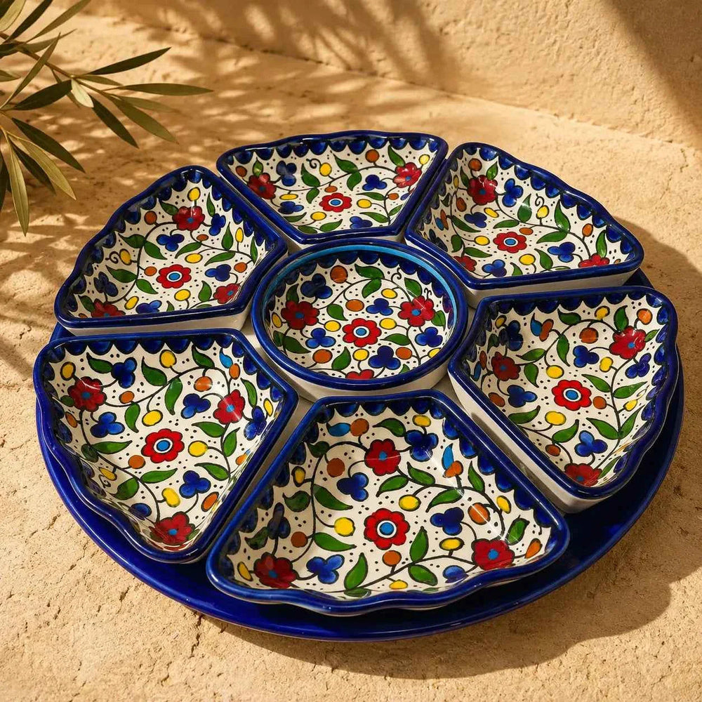 Handmade Palestinian Ceramic Nut Serving Tray – Multi Compartment Platter